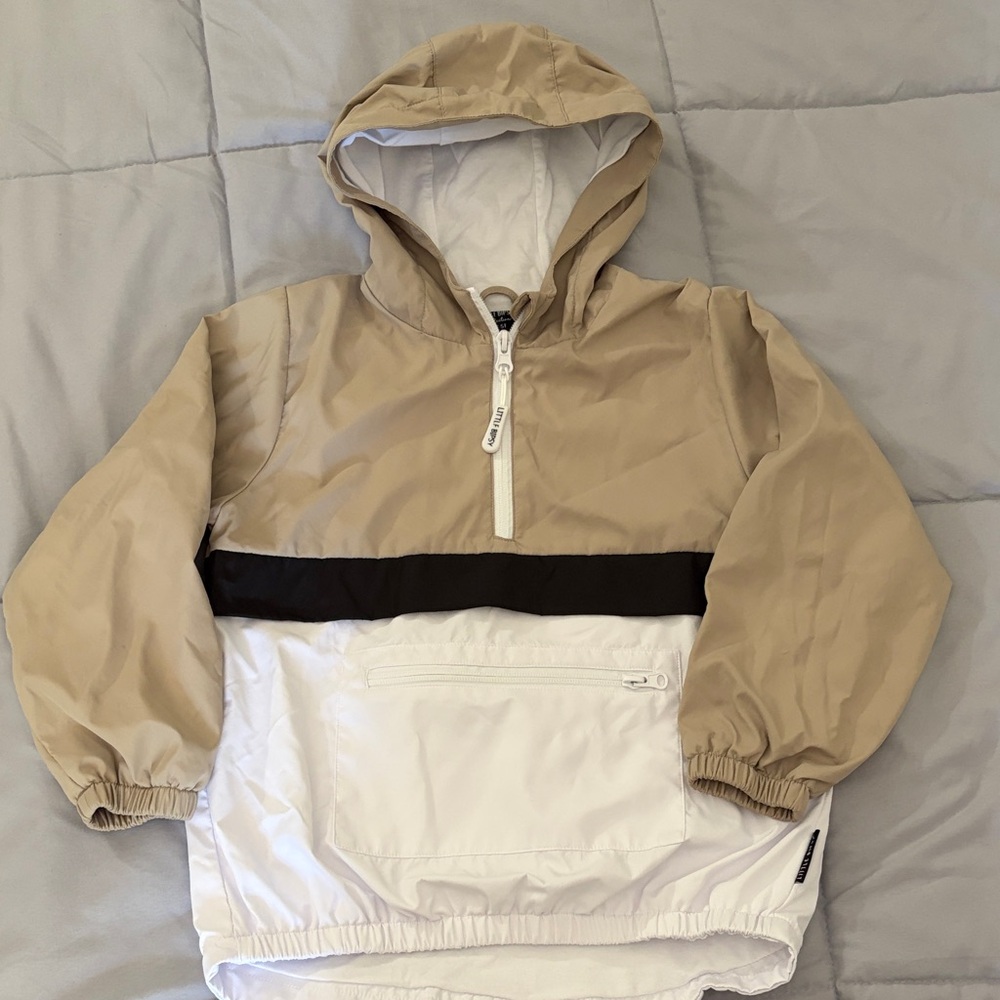 Little Bipsy Kids Hooded Rain Jacket in Beige and White